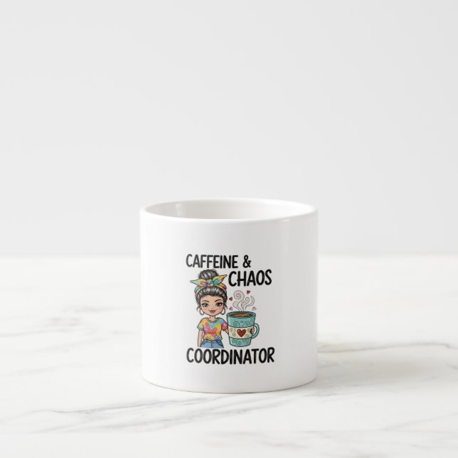 Studiebränsle-mugg för collegetjejer kaffe & kaos  espressomugg (Framsidan)