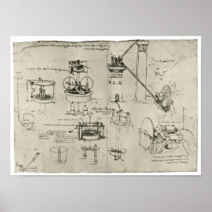 Studien av sugning pumpar, Leonardo Da Vinci Poster