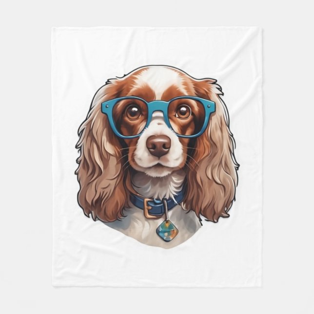 Studien Dog Puppy Pooch Cute Funny Glasses Study Fleecefilt (Framsidan)