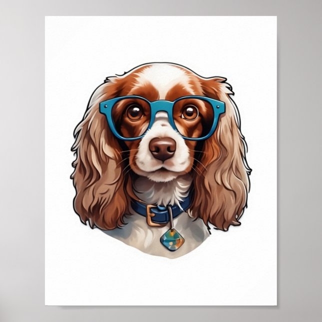 Studien Dog Puppy Pooch Cute Funny Glasses Study Poster (Framsidan)