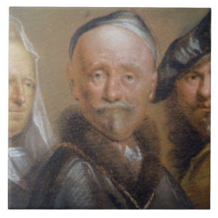 Studier av fem huvud efter Rembrandt (pastell på Kakelplatta