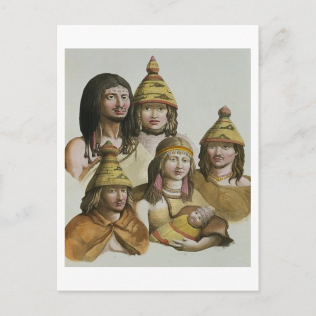 Studier av inhemska amerikaner (färg litho) vykort (Framsida)