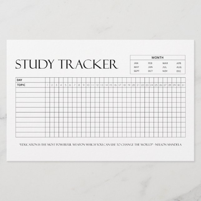 Studiespårare | Månad | 31 dagar | Variabel | Förl Brevpapper (Framsida)