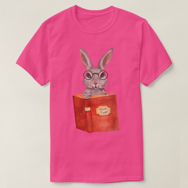 Studieundersökning Bunny Funny Bok Älskare Reading T Shirt (Design framsida)