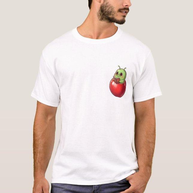 Studious Apple Bookworm Character T Shirt (Framsida)