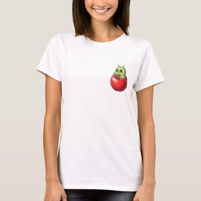 Studious Apple Bookworm Character T Shirt (Framsida)