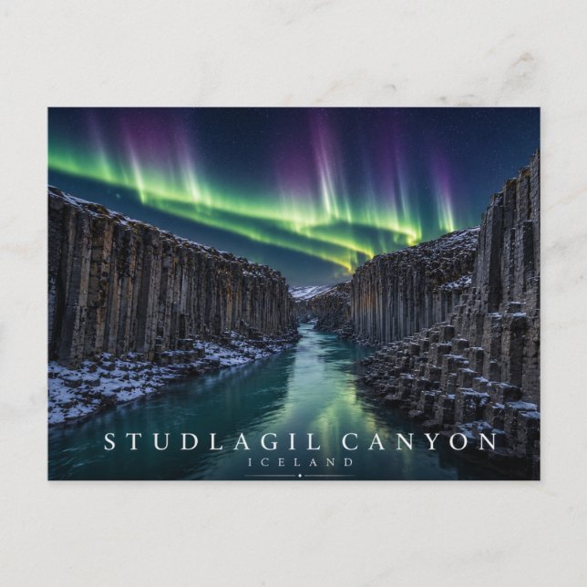 Stuðlagil Canyon Basaltkolonner Island Auroraborde Vykort (Framsida)