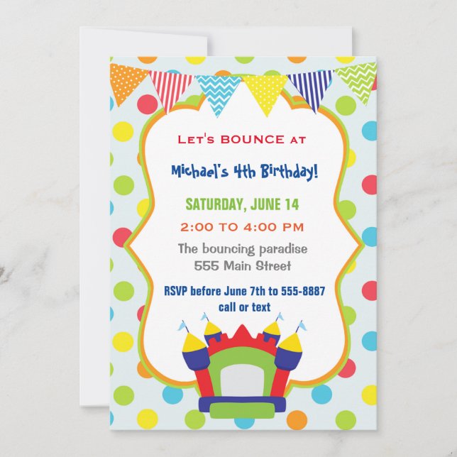 Studsa dun för inbjudanbarns födelsedagparty inbjudningar (Framsida)