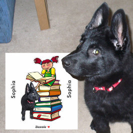 Study Buddy GSD Puppy School Girl Add Namn, ZKOA Klistermärken