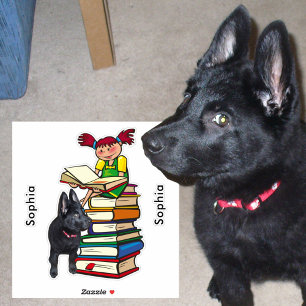 Study Buddy GSD Puppy School Girl Add Namn, ZKOA Klistermärken