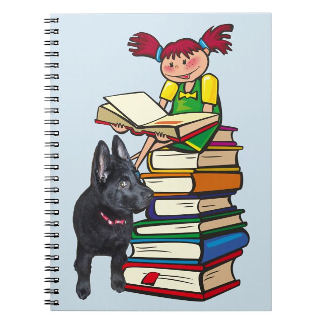 Study Buddy GSD Puppy & School Girl på Bokar Anteckningsbok (Framsidan)