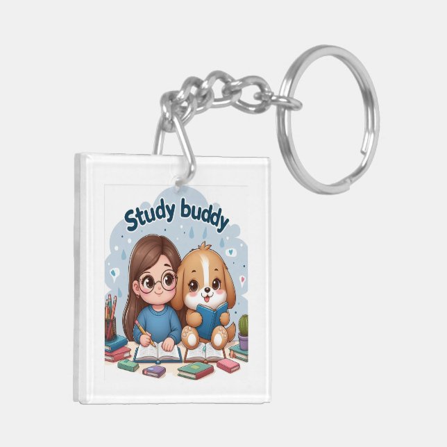 Study Buddy School Acrylic Keychain (Vänster Baksida)