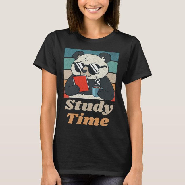 Study Time Panda Bear Cute  Retro Animal Student T Shirt (Framsida)
