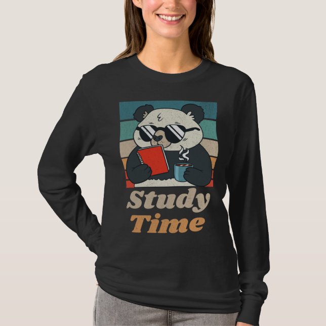 Study Time Panda Bear Cute  Retro Animal Student T Shirt (Framsida)