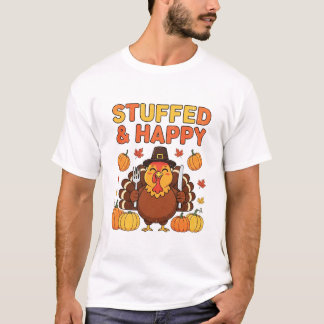 Stuffed & Happy Turkey – Funny Thanksgiving Design T Shirt
