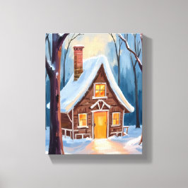 Stuga i de snöiga vinter skogarna jul canvastryck