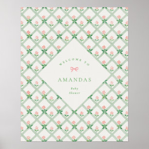 stuga kär floral rosa båge bebisfest välkommen poster