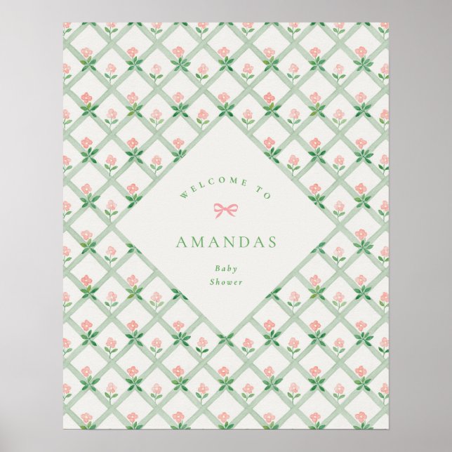 stuga kär floral rosa båge bebisfest välkommen poster (Framsidan)