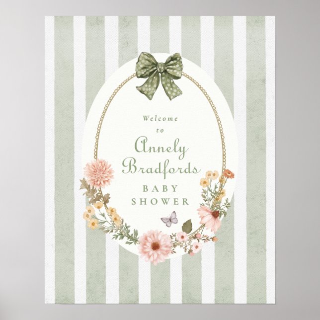 stuga kärna gingham blommig flicka välkomstskylt poster (Framsidan)