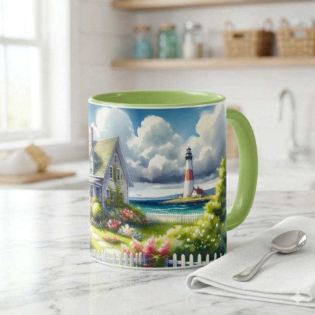 Stuga med utsikt över fyren mugg (Cottage With View Of The Lighthouse Mug A)
