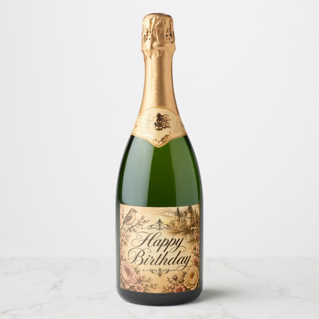 stuga stil födelsedags champagne flaska etikett (Framsida)