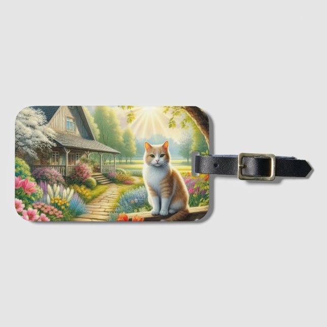 stuga/trädgård och katt i vår bagagebricka (Framsida horisontal)