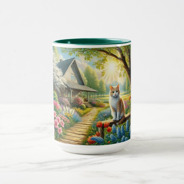 stuga/trädgård och katt i vår mugg (Center)