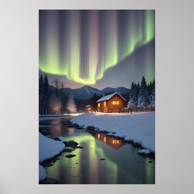 Stuga under norrsken poster (Framsidan)