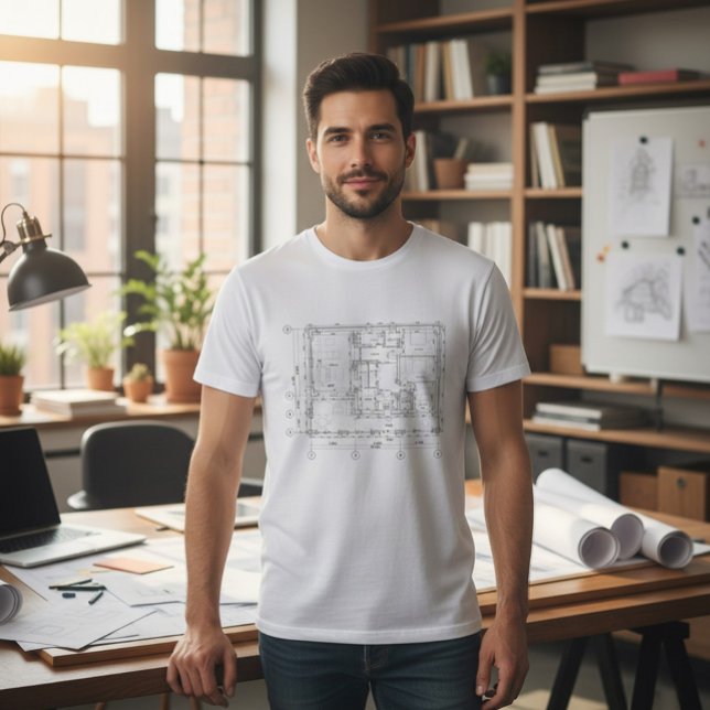 Stuga Våning Layout Ritning T-Shirt (Skapare uppladdad)