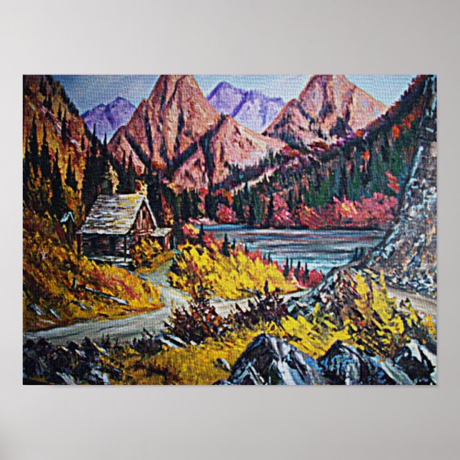 Stuga vid sjön berg Liten Poster (Framsidan)