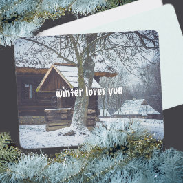 stugan land i snö julkort
