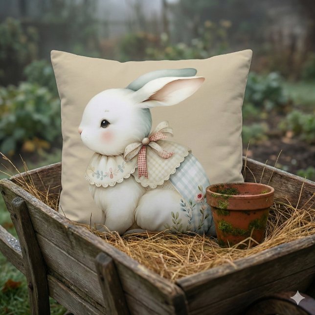 Stugcoola Kanincharmen Kudde (Cottagecore Bunny Charm Throw Pillow Mockup C)