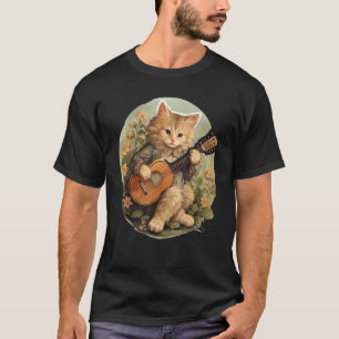 Stugestil Katt Spelar Banjo på Blommor T Shirt