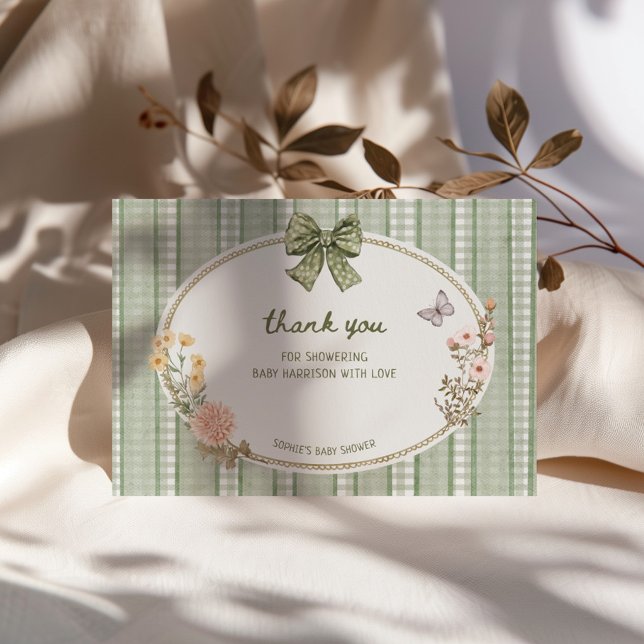 Stuggrön bågram för baby shower tack kort (Skapare uppladdad)