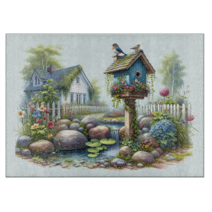 Stugidyll Birdhouse Trädgård Akvarell