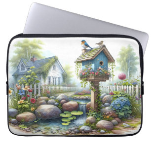 Stugidyll Birdhouse Trädgård Akvarell Laptop Fodral
