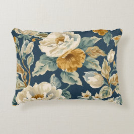 Stugidyll Blue Mustard Gul Kräm Blommig Tryck Prydnadskudde