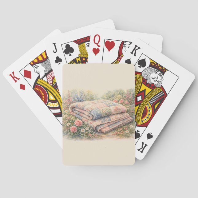 Stugidyll Floral Lappteknik Quilt Vattenfärg Casinokort (Baksidan)