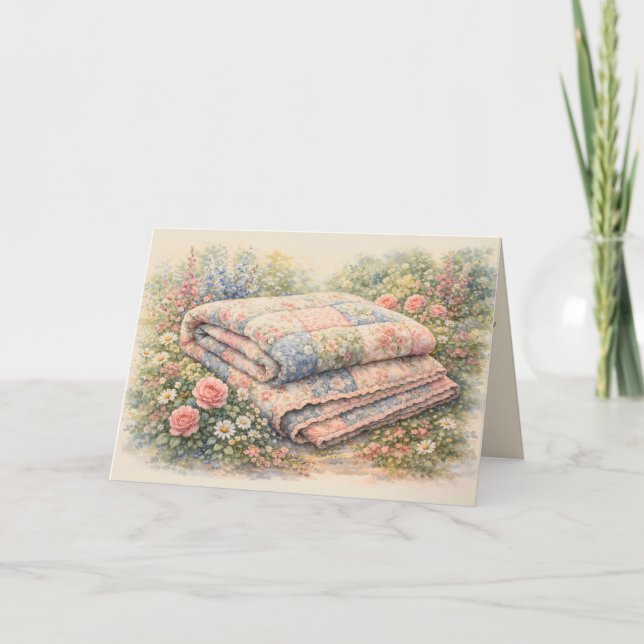 Stugidyll Floral Lappteknik Quilt Vattenfärg Kort (Framsida)