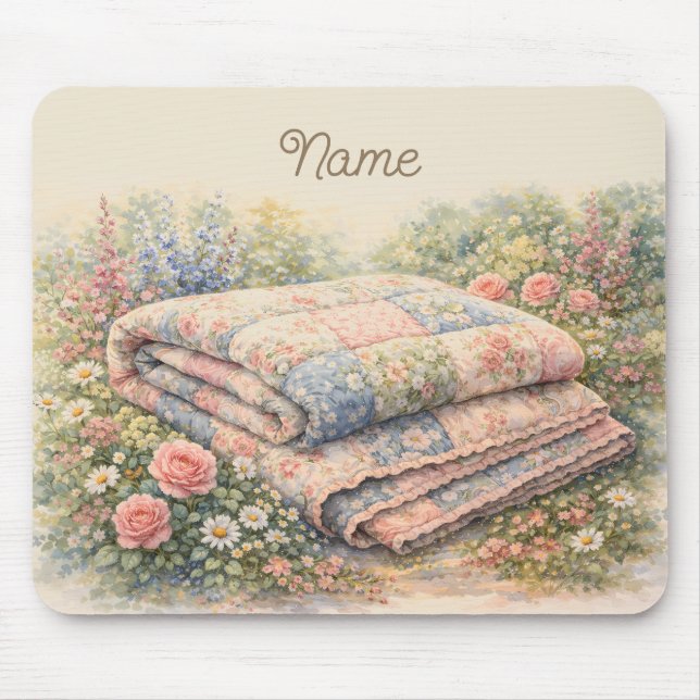 Stugidyll Floral Lappteknik Quilt Vattenfärg Musmatta (Framsidan)