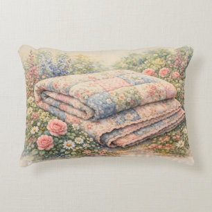 Stugidyll Floral Lappteknik Quilt Vattenfärg Prydnadskudde