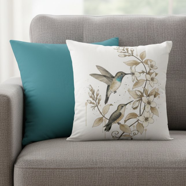 Stugidyll Lirypol Botanisk Födelsedagspresent Kudde (Minimalist hummingbird decorative pillow)