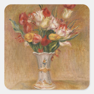 Stugidyll Renoir Blommig Vintage Tulpan Konst Fyrkantigt Klistermärke