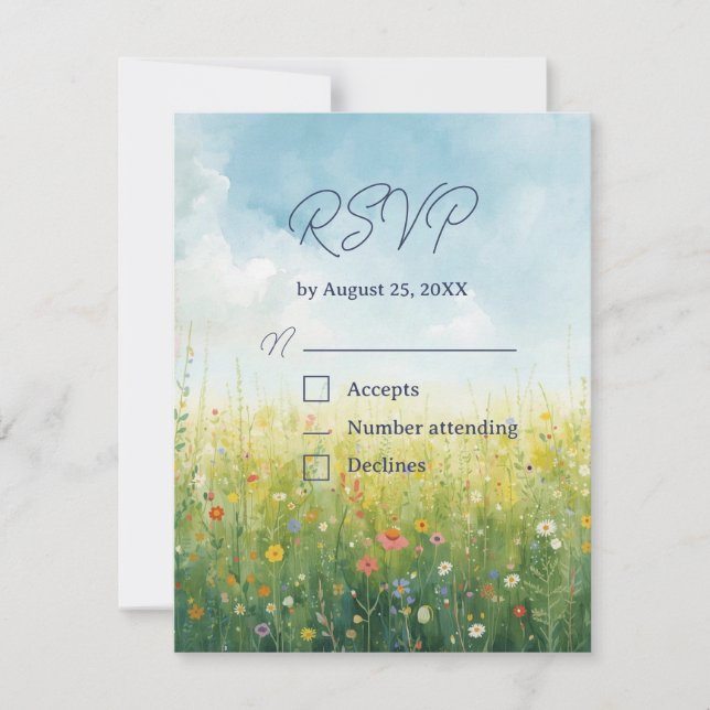 Stugidylliskt Ängsblomma QR-kod Bröllopsanmälan OSA Kort (Framsida)