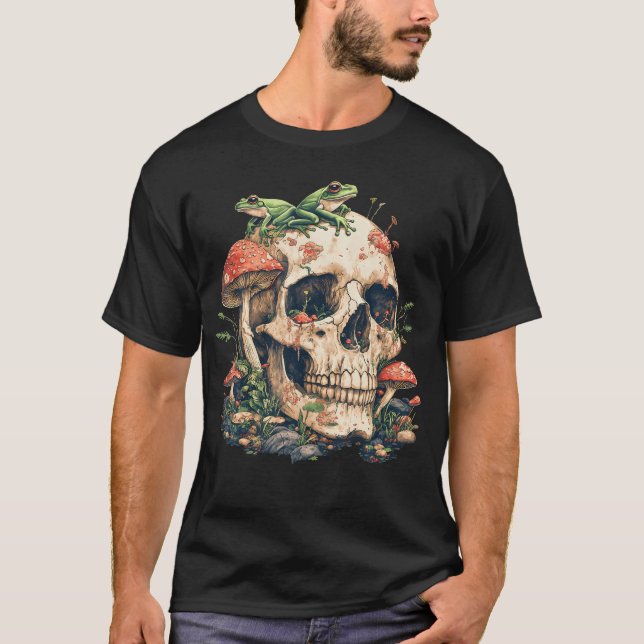 Stugidyllnad Estetik Groda Svamp Döskalle T Shirt (Framsida)