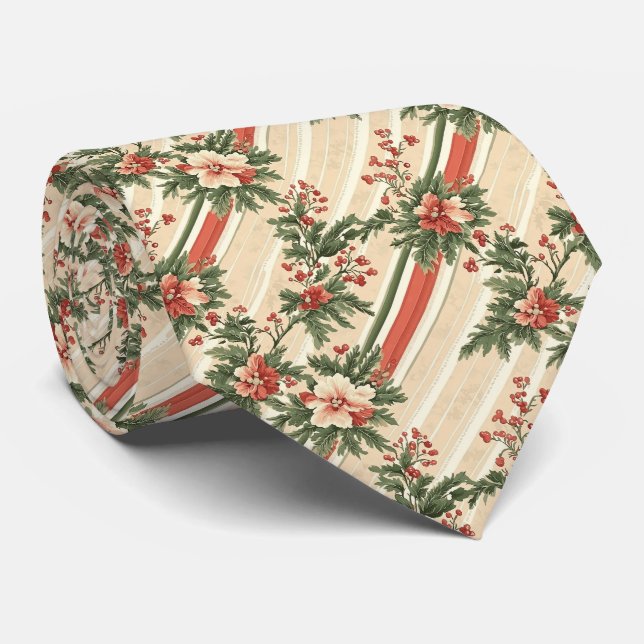 Stugjul Floral Röd Grön Diagonal Slips (Rullad)