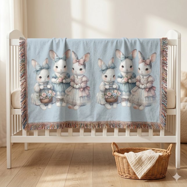 StugkaninSystrar Illustration i akvarell Filt (Cottage Bunny Sisters Watercolor Illustration Throw Blanket)