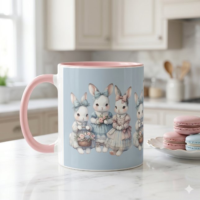 StugkaninSystrar Illustration i akvarell Mugg (Cottage Bunny Sisters Watercolor Illustration Mug)