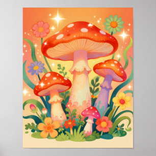 Stugkärna Svamp och Blommor Poster