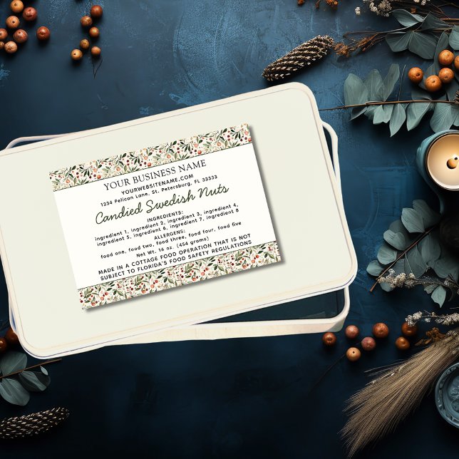 Stuglag Hemlagad mat Ingredienser Allergener Etiketter (Festive Christmas Greenery Red Berries Cottage Law Homemade Food Ingredients Allergens Food Label )